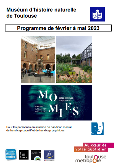 Document PDF : cliquez dessus pour accéder au programme des actualités de février à mai 2023 au Muséum de Toulouse en FALC