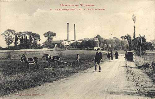 scène de labour avec cheval et mulet